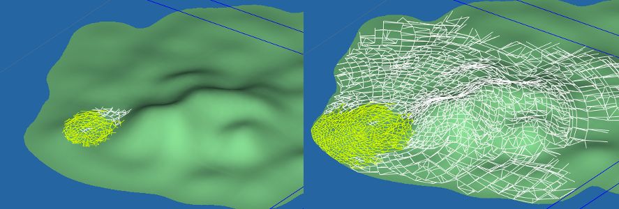 Since the generator is based on an L-system, the number of generations is configurable. Stepping through generations is also supported, so city growth can be directly visualized.