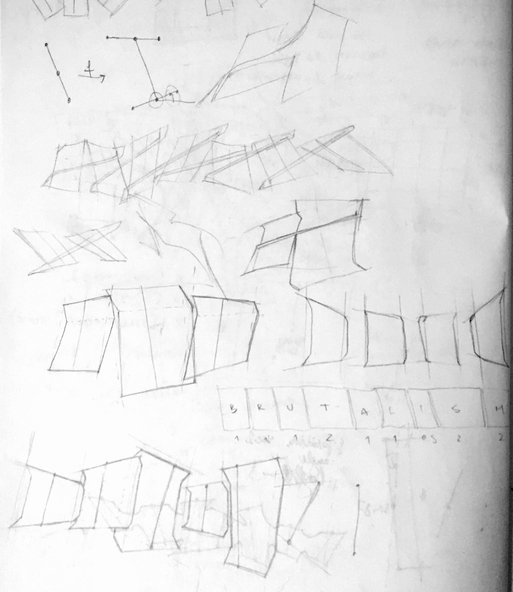 In these initial sketches, I wanted to capture the flow of letters and their mutual positioning and stance.